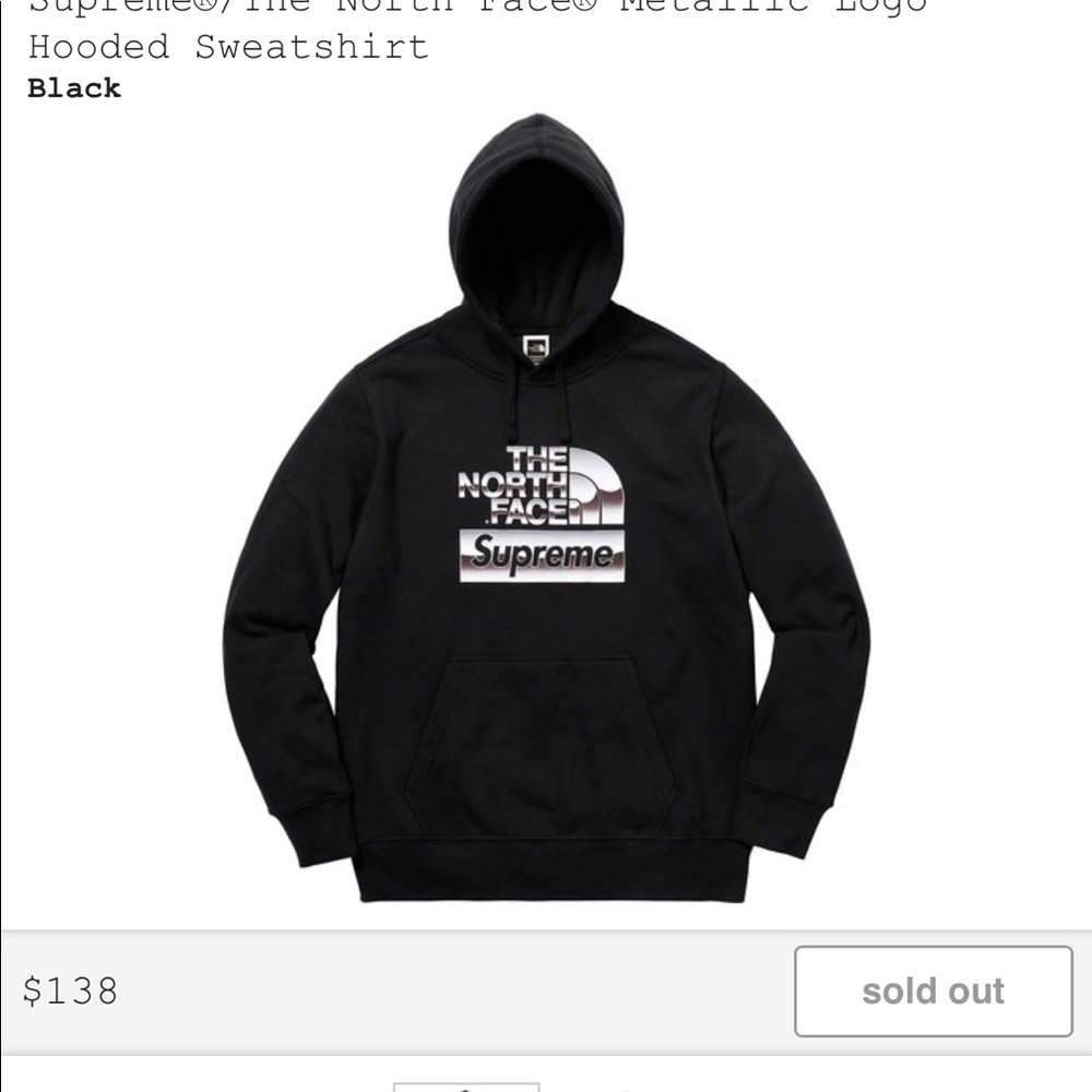 SupremeXNorth Face Metallic Logo Hooded Sweatshirt